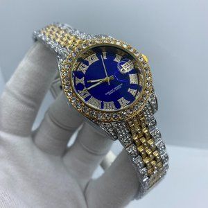 Iced Out Two Tone Color Unisex Watch